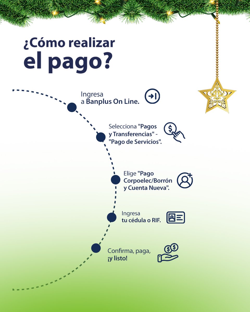 ¡Que la Navidad brille sin preocupaciones! 🎄✨

Paga tus facturas de Corpoelec al instante desde Banplus On Line: entra, ve a “Pagos Otros Servicios”, selecciona Corpoelec… ¡y listo! 💻✔

#BanplusOnLine #BanplusContigo #CORPOELEC