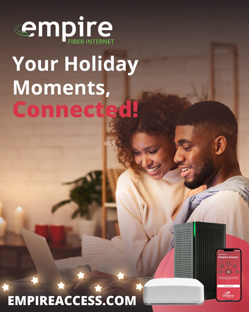 Stay close, no matter the distance. ❤️
Keep your holiday moments connected with Empire Fiber Internet.
Check availability at loom.ly/2Wo5poY

#EmpireAccess #EmpireFiberInternet #HolidaySeason #FiberFast #InternetYouDeserve #StayConnected
