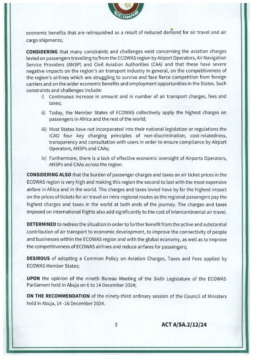 ecowas_cedeao's tweet image. ECOWAS adopts measures to reduce Air transport taxes and charges and lower the cost of air travel in west Africa, from 1st January 2026

The Heads of State and Government of the Economic Community of West African States (ECOWAS), at their December 2024 Summit in Abuja, adopted a…