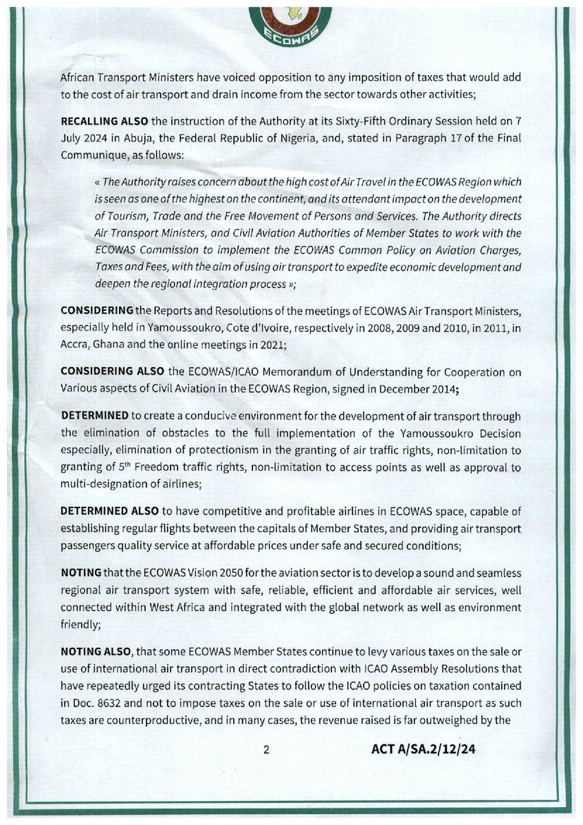 ecowas_cedeao's tweet image. ECOWAS adopts measures to reduce Air transport taxes and charges and lower the cost of air travel in west Africa, from 1st January 2026

The Heads of State and Government of the Economic Community of West African States (ECOWAS), at their December 2024 Summit in Abuja, adopted a…