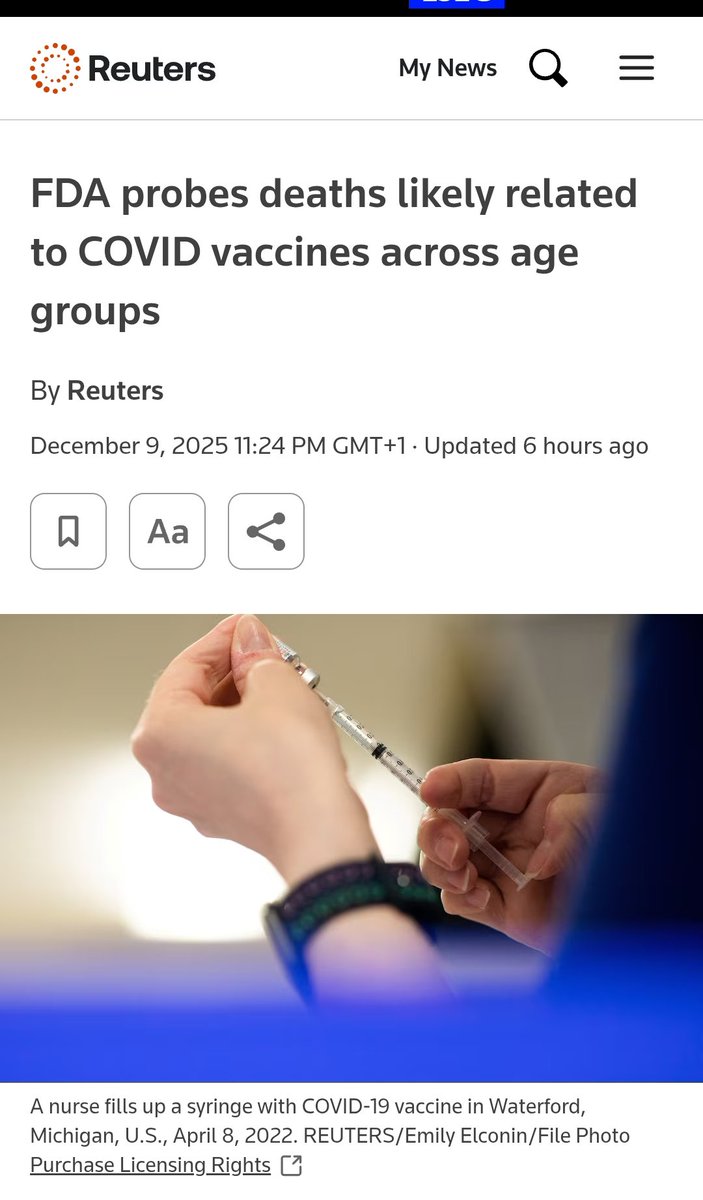 NOTICIA IMPORTANTE: 
La FDA abre una investigación sobre las muertes probablemente relacionadas con los inóculos COVID en todos los grupos de edad.