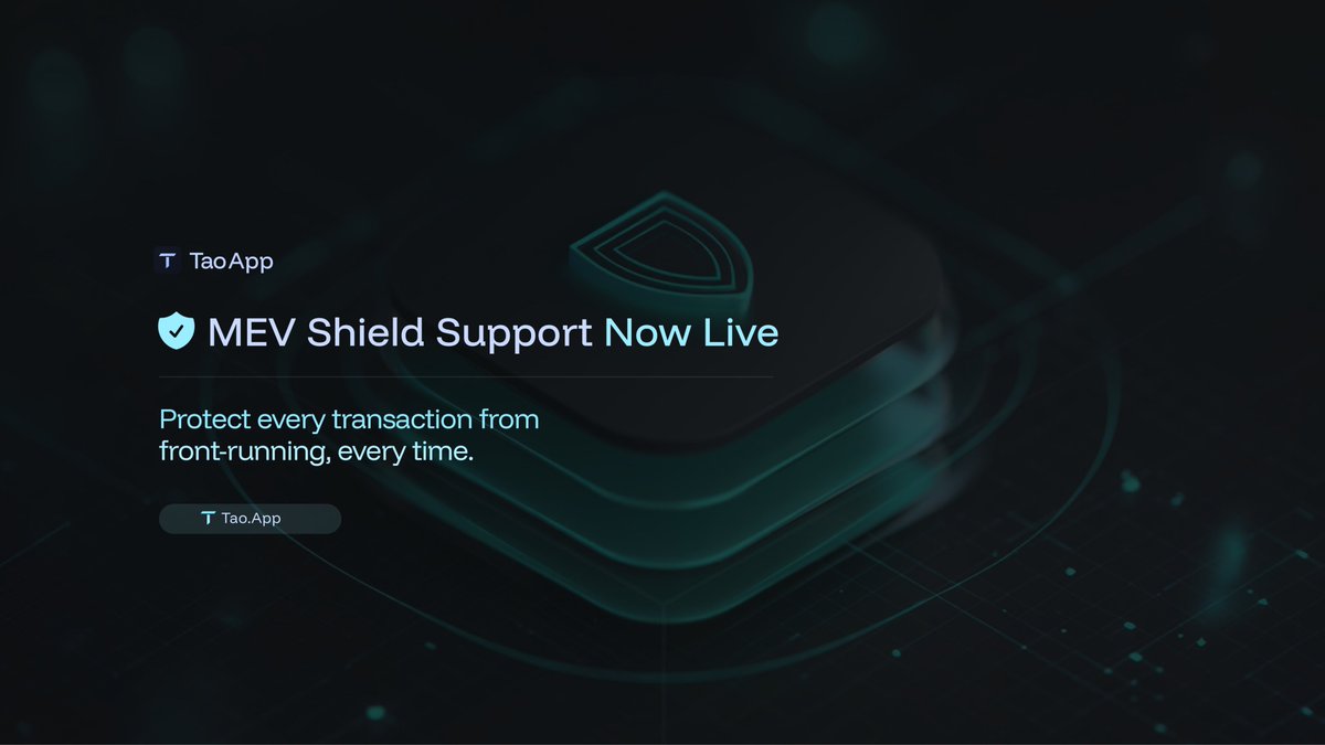 Protect every swap from MEV automatically.🔒

TAO.app is now the only platform with full MEV Shield support, powered by the recent chain-level upgrade.