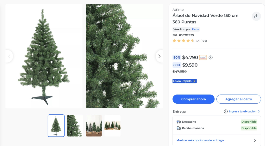 🎄 Arbolito de navidad de 150cm bajó a $4.790 pagando con tarjeta en París.

Link directo 🔗 rata.link/o/31185