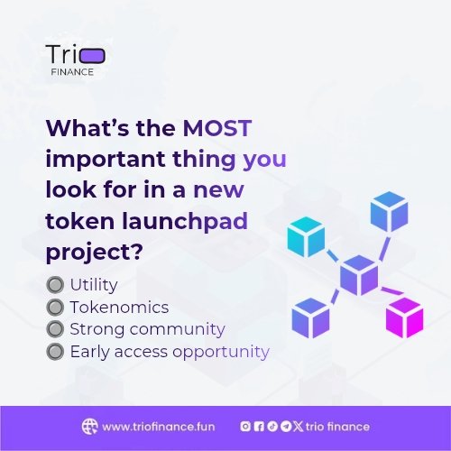 triopadx's tweet photo. When you’re looking at a new token project, what’s the number one thing that matters most to you?
Share your response below 👇
#TrioFinance #TokenLaunchpad #Cryptotokens #Web3Community #CryptoInvesting https://t.co/L7QgWsxiND