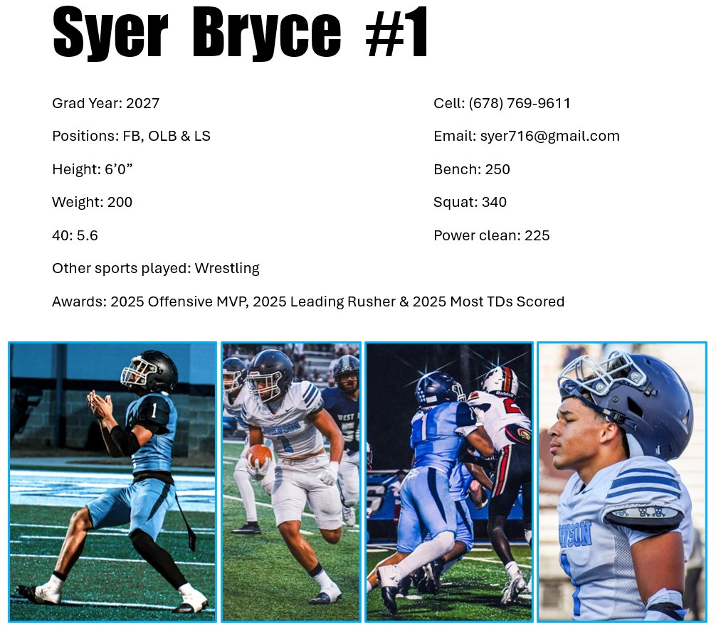 DonavonOdom's tweet photo. Syer Bryce #1
FB/LB
🎓2027
🏈🤼
📏6'
⚖️200
🎥https://t.co/f03yQb2CUl https://t.co/9q4pX94PYM