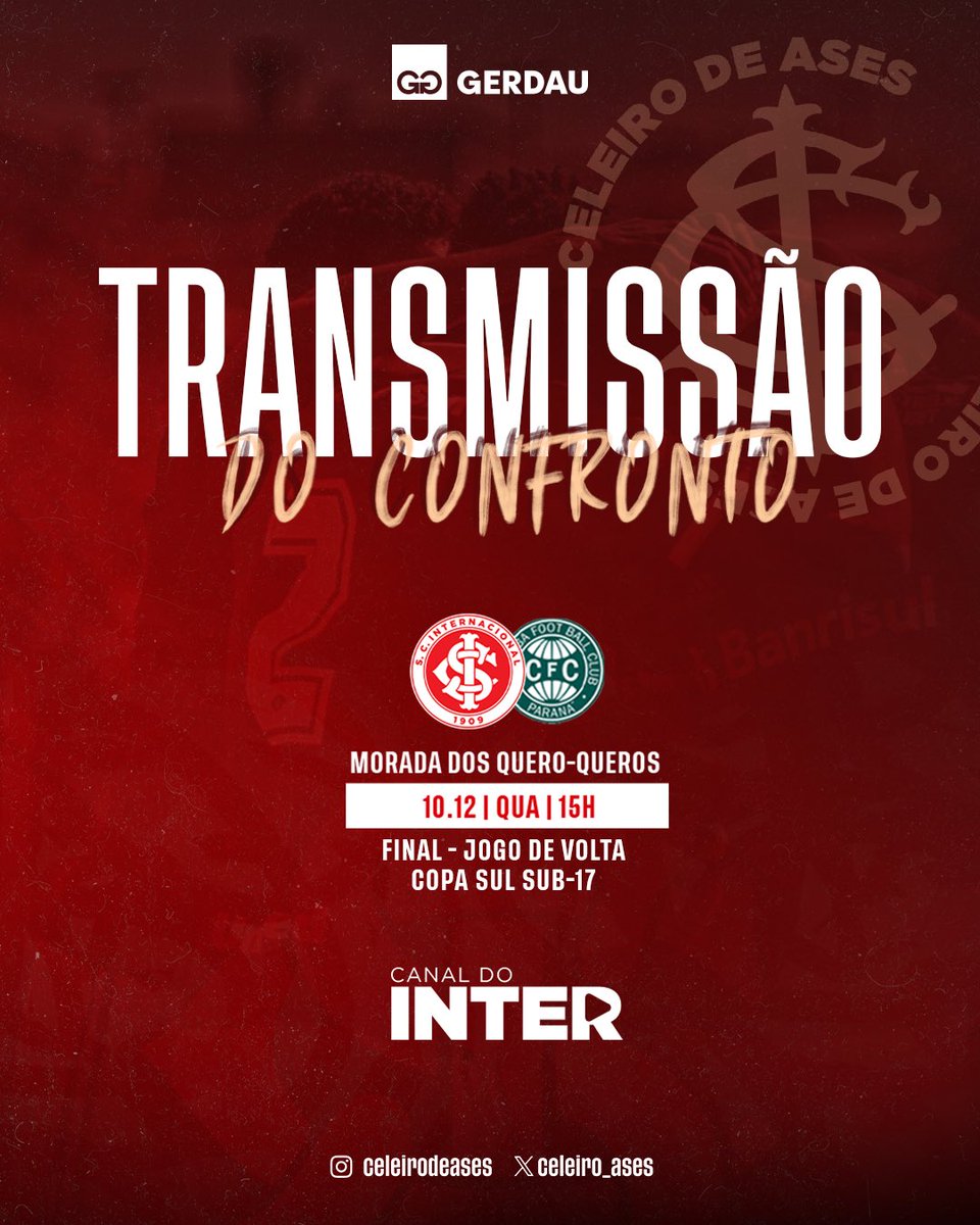 Celeiro_Ases's tweet photo. Transmissão exclusiva no Canal do Inter! 📺🇦🇹

O #CeleirodeAses entra em campo pela final da Copa Sul Sub-17, nesta quarta-feira, às 15h! 😍

O Inter vai lutar pelo título na Morada dos Quero-Queros e você acompanha tudo ao vivo, com imagens, no Canal do Inter, no YouTube. 📺👈 https://t.co/Sg2o4PAHuX