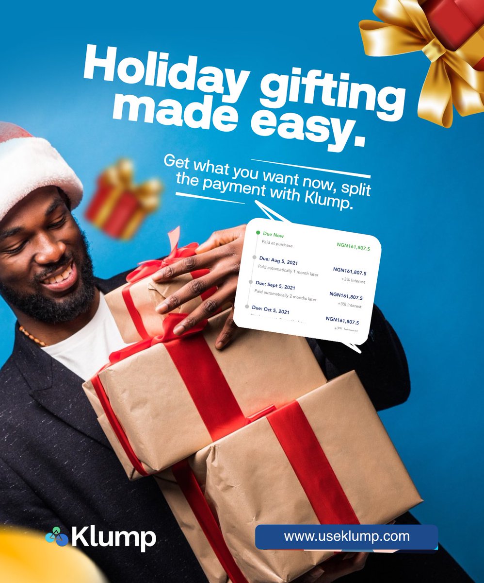 Gifts don’t have to break the bank. 
Shop your perfect present now and pay later with Klump. 

🔗 Visit useklump.com to get started today!