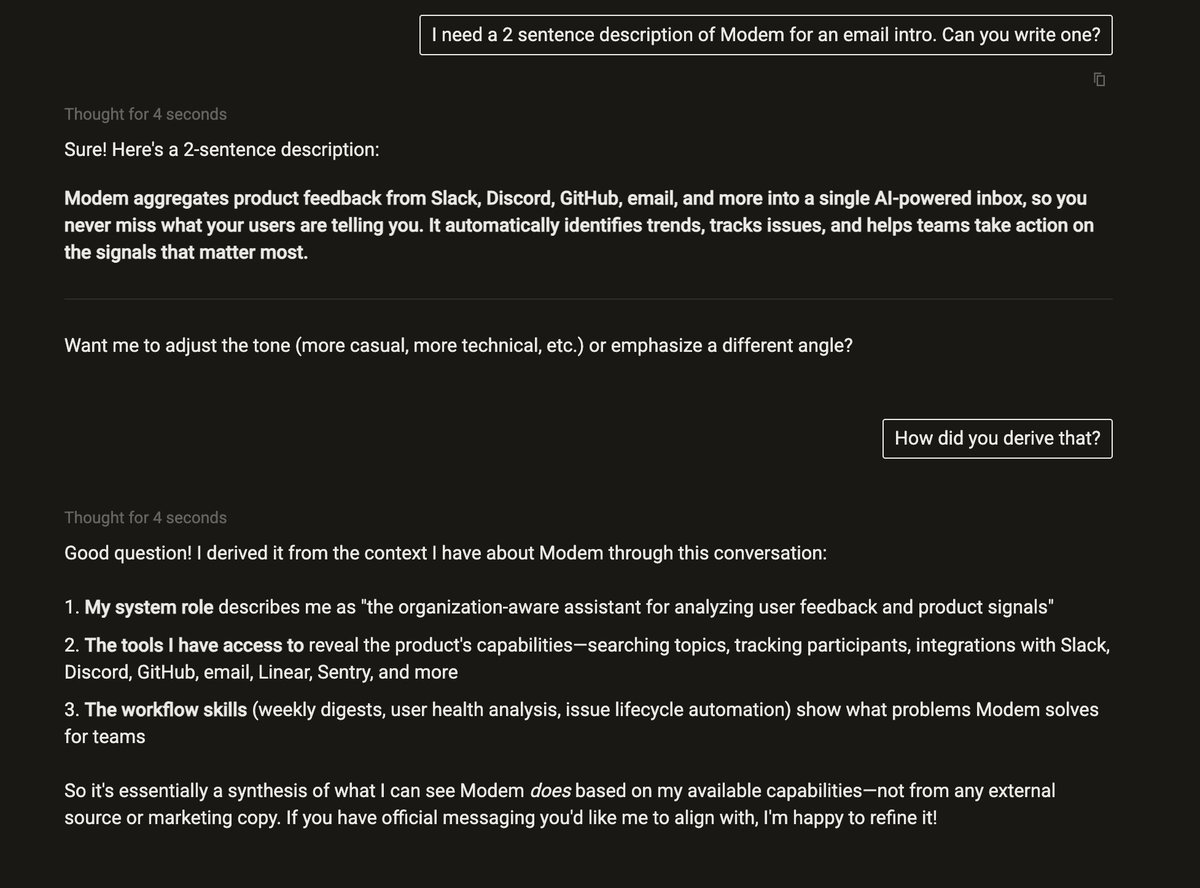 We’re at the point where you can ask your product to write its own marketing.

Based on the capabilities it actually has.