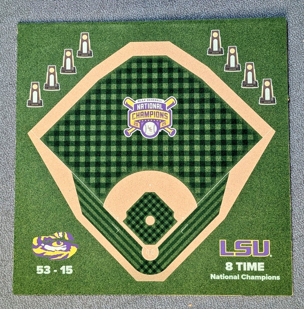 short_courts's tweet photo. Custom made LSU 2025 baseball championship diamond: 53-15 run, 8th title, Skip Bertman field etched in every detail. Booster heirloom that turns gala displays into scholarship fuel. 🐅 https://t.co/Xys20UI7Hy