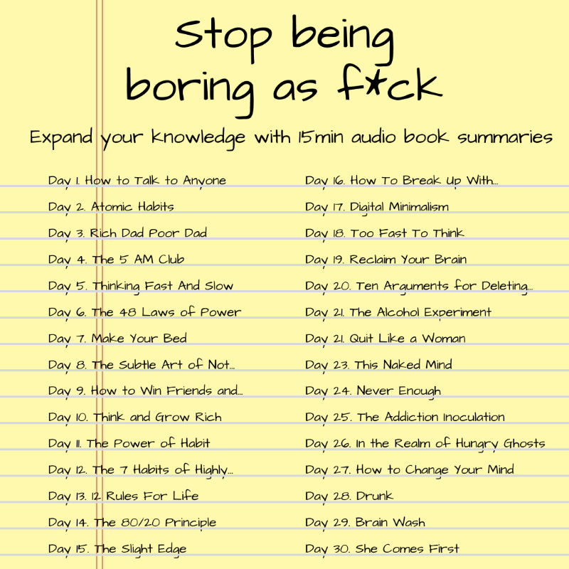 blinkist's tweet photo. Thousands use Blinkist to stop being boring as f*ck. I tried it to see if it actually works.