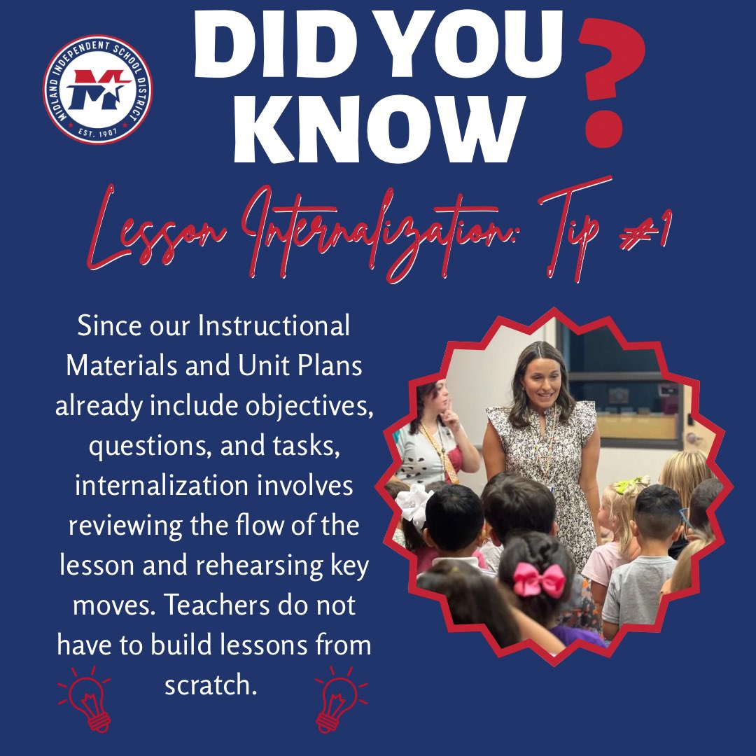 MISDTandL's tweet photo. Internalization involves using high-quality instructional resources, TEKS, and ensuring clear opportunities for teacher instruction, student practice, and opportunities to check for understanding. https://t.co/CSe4lx2sxk