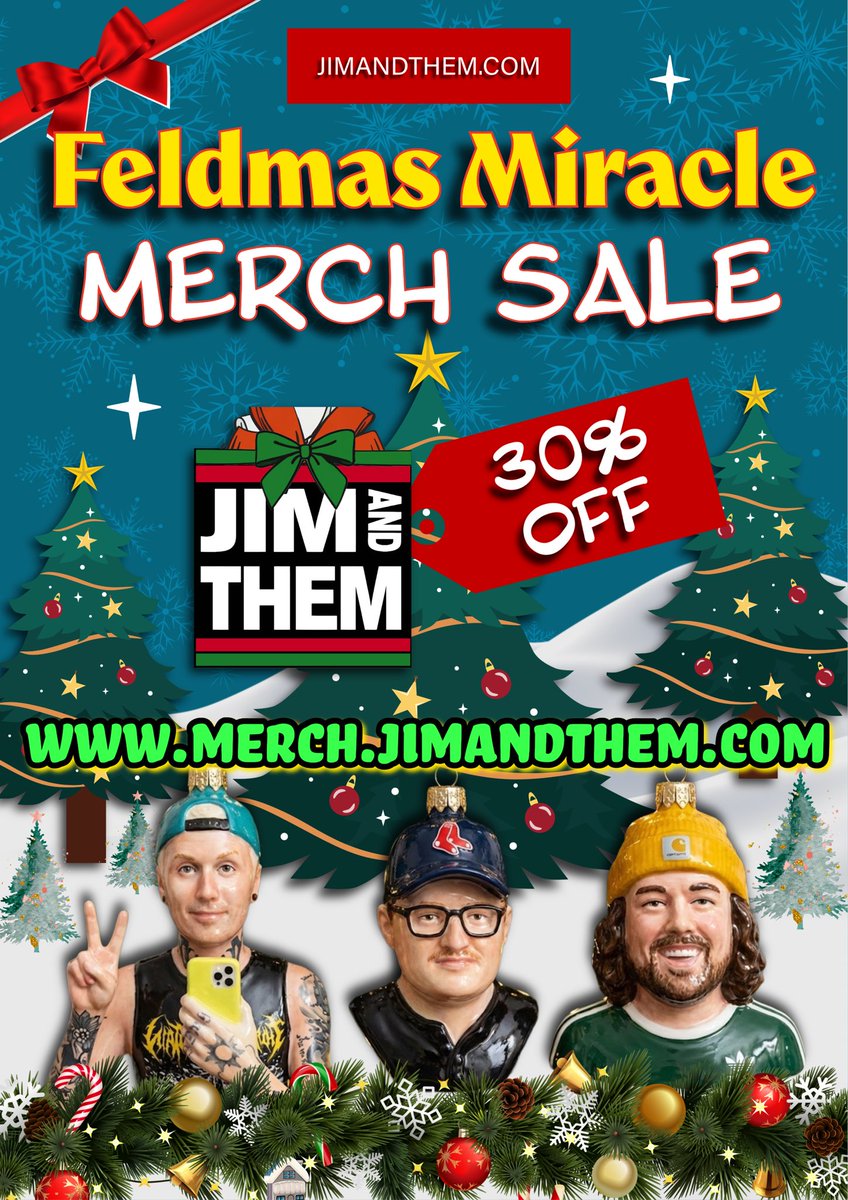 MaxxyDLuffy327's tweet photo. Need to get some christmas shopping done? @jimandthem have a sweet 30% off sale going! Hats, shirts, hoodies, cocobaunz, all 30% off. Spread the feldmas cheer! 

Goto: https://t.co/12RFodJnVZ

#jimandthem #podcast #comedy #merch #sale #obamna #filthpigs #wolfpack #christmas https://t.co/UyguwpLq9M