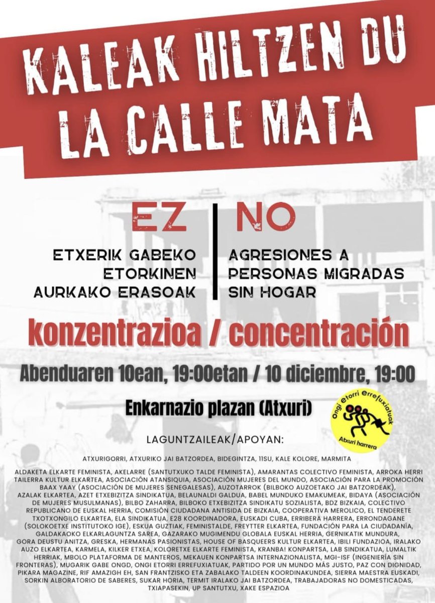 Apoyamos la movilizacion convocada por diversos colectivos sociales frente a las agresiones sufridas por personas migrantes sin hogar.

La pobreza y calle matan. Basta ya se impunidad y de pasividad institucional!