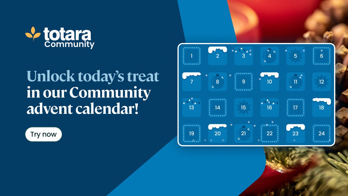 totaralearning's tweet photo. Advent Calendar – Day 10 ✨

Have you opened today’s door yet?
If not, now’s the perfect moment to hop over to the Totara Community calendar and uncover your learning surprise 🎄🎁

Open today’s door 👉 https://t.co/PutYcNkSWC

#TotaraAdvent #FestiveFun #LearningWithHeart https://t.co/97yBkRLBxL