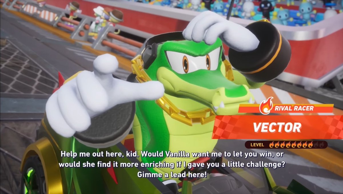 Between his first encounter with Cream the Rabbit and now, Vector the  Crocodile has gone from attempting to mug her for her Chao to trying to  sleep with her mother. Character development?, image size:1200x677