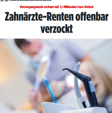 Taykra's tweet photo. Mehr als 10.000 Zahnärzte in Berlin, Brandenburg und Bremen müssen um ihre Renten bangen. Das VZB hat offenbar die Hälfte des Anlagevermögens für die Altersvorsorge verzockt. Von 2,2 Mrd investierten Euro sollen nur noch 1,1 Mrd Euro übrig sein.

https://t.co/m1Z3rE22bN https://t.co/SQBM0rNFPM