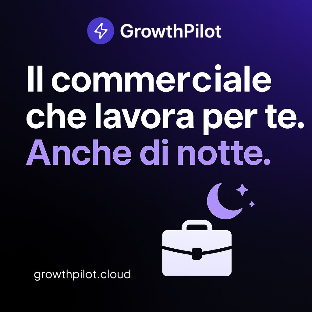 gianlucabusato's tweet photo. Il problema non è costruire prodotti.
È trovare clienti.
Ecco perché abbiamo creato GrowthPilot:
un sistema di agenti AI che vende per te.
✨Anche mentre dormi.
Nuovo articolo → https://t.co/SMmYeq0m0R
#AI #Sales #LeadGeneration #GrowthPilot https://t.co/ZNZ8IxfaXm