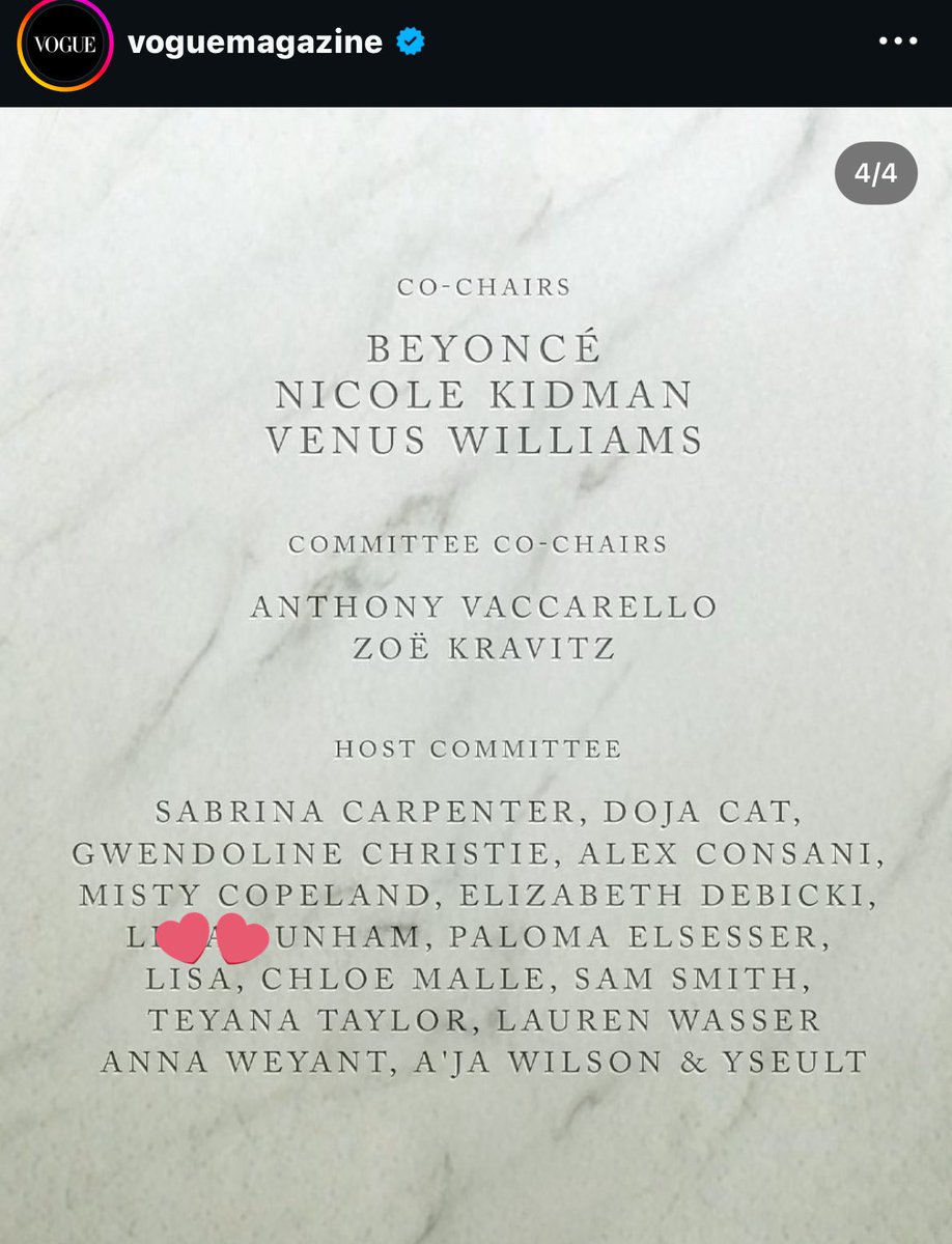 Met Gala 2026 Host Committee:

#LISA 🫶🏻🫶🏻🫶🏻 <a href="/voguemagazine/">Vogue Magazine</a> 

“The Met Gala Host Committee is a prestigious group of A-list figures from fashion, arts, and entertainment who support the annual Costume Institute fundraiser, acting as ambassadors, helping curate the guest list, and