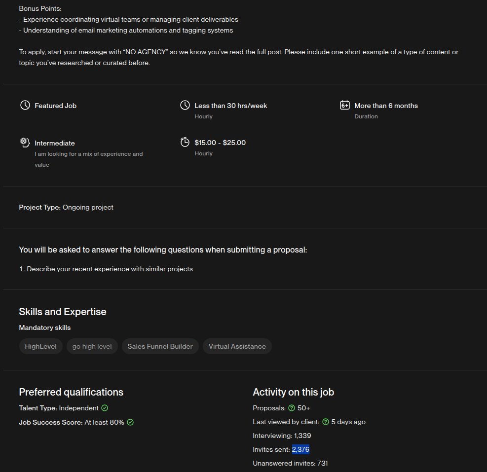 jinnatul_md's tweet image. This client has extreme motivation — 1,339 interviews running at the same time on @Upwork!

Interviewing: 1,339
Invites sent: 2,376
Unanswered invites: 731

Happy to join the list… he even invited me for my proposal. 😅🔥

#upwork