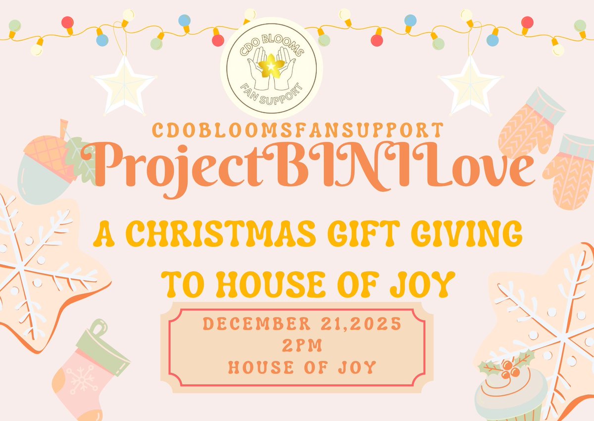 CDOBloomsFS's tweet photo. Heyyooo #Blooms ☺️ We are happy to announce the final details for our #ProjectBINILove Christmas edition 😁☺️ to those who wanted to share some love for the Children in House of Joy, you can dm us here or reach out to our Facebook Page ❤️ See you all blooms ☺️ #allforbini #BINI https://t.co/fNGXDm6Kyf