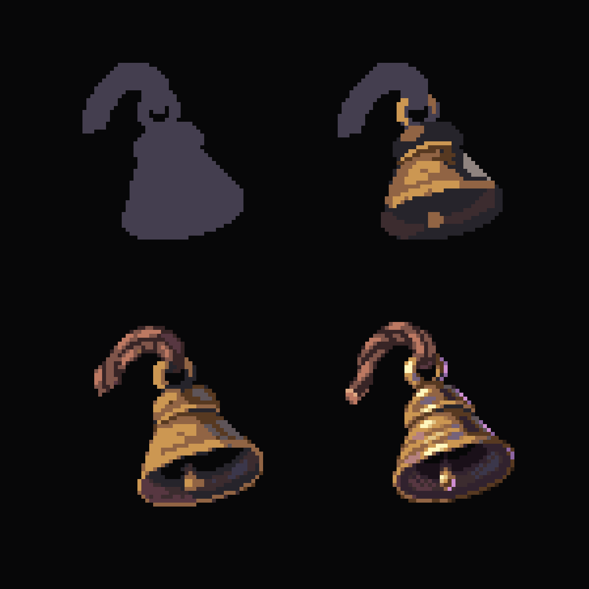 PixelArtJourney's tweet image. Quick Process pic of a bell I drew some time ago #pixelart