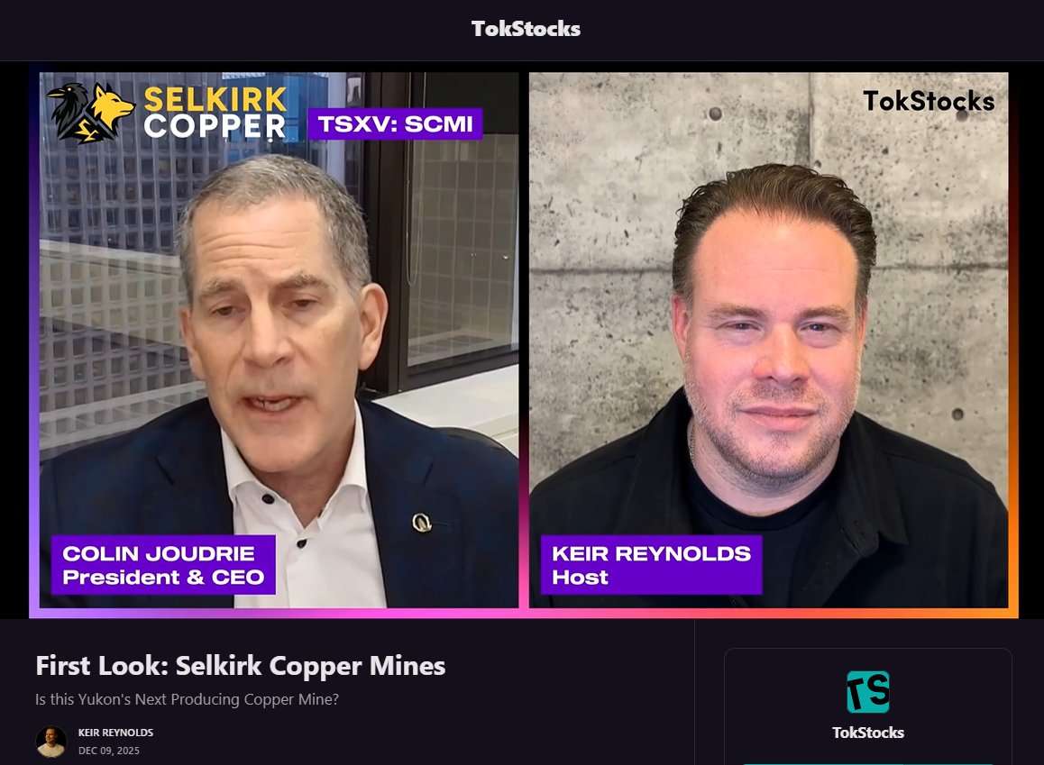 A great interview between <a href="/TokStocks/">TokStocks</a> and <a href="/SelkirkCopper/">Selkirk Copper Mines</a> showcasing how $SCMI.v continues to separate itself from the pack.👇👇
open.substack.com/pub/tokstocks/… 

This isn’t a greenfield explorer. It’s a fully built, recently producing #copper mine with a 4,100 tpd mill, camp, tailings,