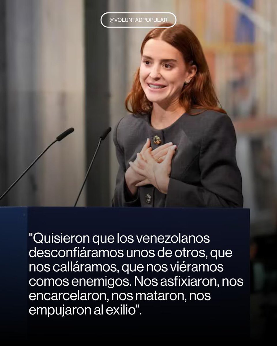 Discurso oficial de aceptación del Nobel de la Paz de María Corina Machado, leído por su hija Ana Corina Sosa. 🇻🇪