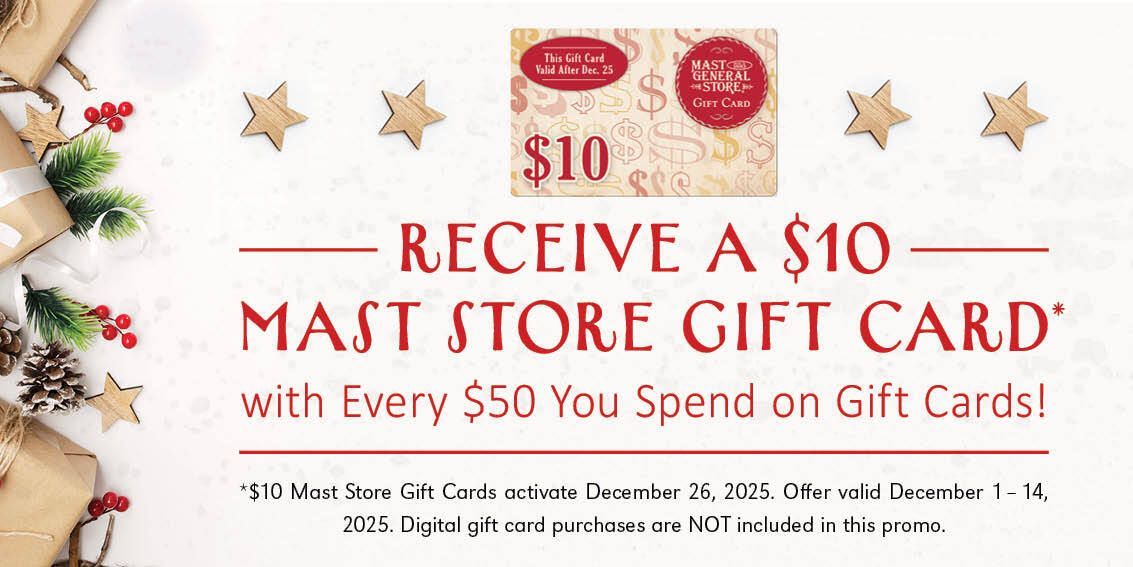 MastStore's tweet photo. Now - December 14, when you purchase $50 in gift cards, you'll get a $10 gift card to use as a Secret Santa gift, stocking stuffer, or treat for yourself. The $10 gift cards are good starting Dec. 26. Give 'em the whole store with a Mast Store gift card.
https://t.co/xuuMFes1eb https://t.co/E4R0rr5kpk