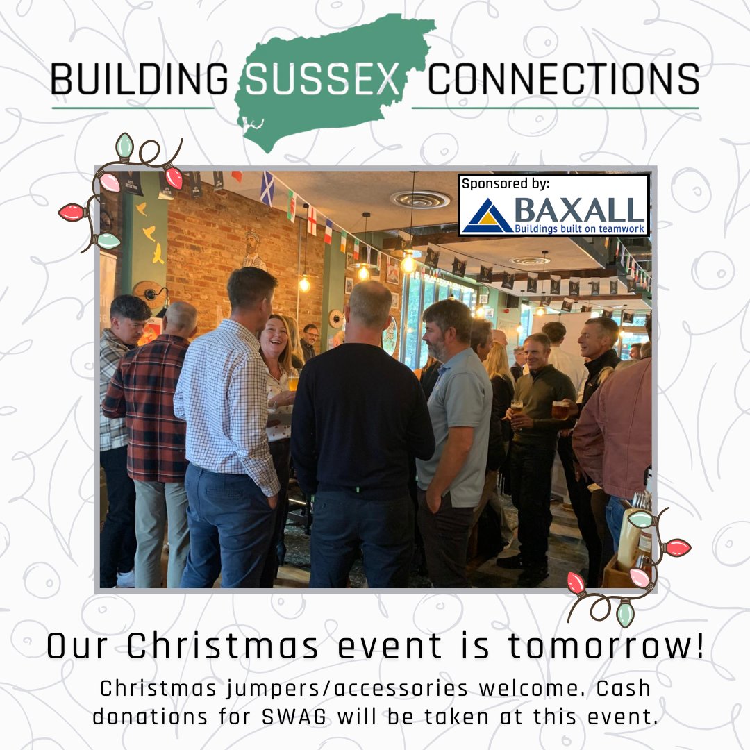 One more sleep! We're looking forward to seeing everyone for our Christmas event tomorrow, sponsored by <a href="/BaxallC/">Baxall Construction</a>. 
Christmas accessories encouraged! 🎄☃

We will be accepting incredibly deserved cash donations for SWAG, so please do come prepared!
<a href="/Bakerwell_Ltd/">Bakerwell</a>, <a href="/SEACompliance/">SEACompliance</a>