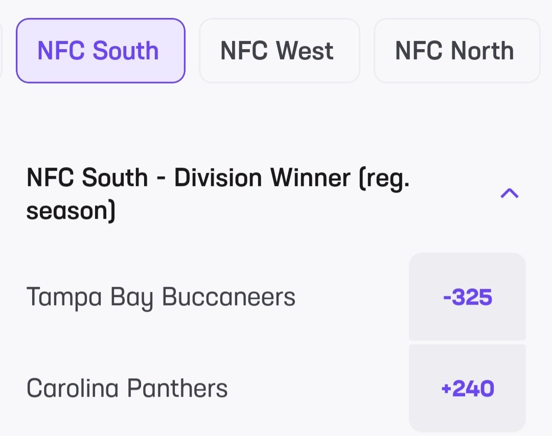 Current NFC South odds 4 games to go, these 2 teams play each other twice.  I have no confidence in my Bucs and wouldn't put a cent on them.  Bucs host ATL Thursday and also play away at MIAMI.  Panthers are at The Saints and host Seattle.