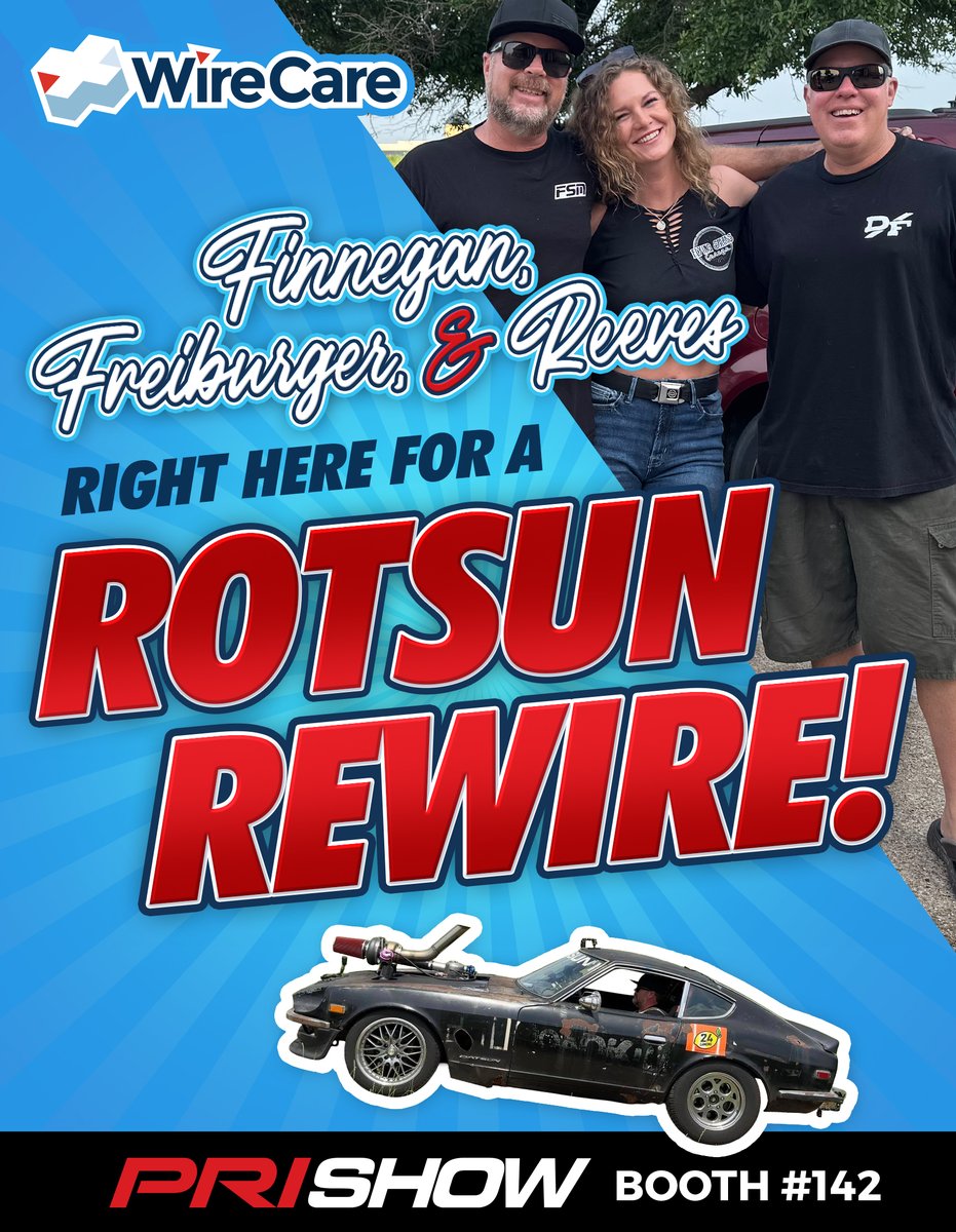 🔧Don’t miss the Rotsun rewire! Visit Mike Finnegan, David Freiburger, and Emily Reeves at PRI 2025, WireCare® Booth 142! Catch Finnegan and Freiburger rewiring the Rotsun Dec. 11-13 from 11AM-2PM, and Reeves on the WireCare® Instagram Lunch Break Live from 11:30AM-12:30PM.