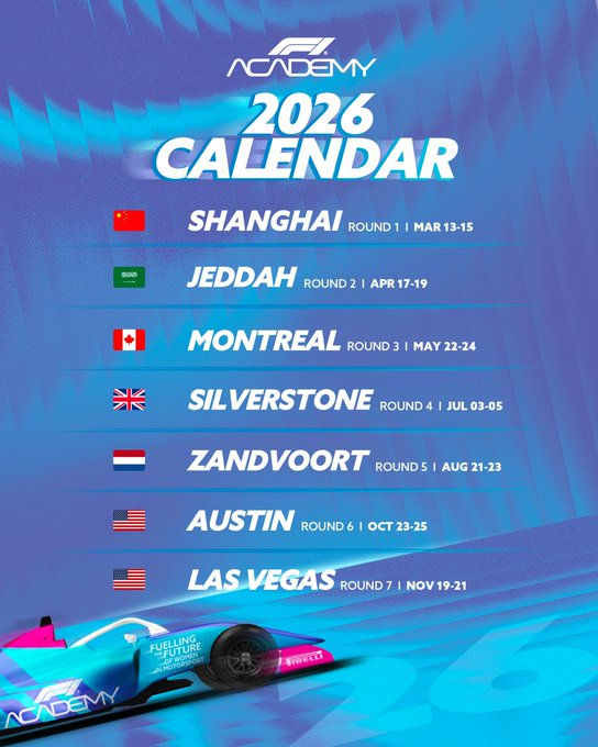Calendario F1 Academy 2026