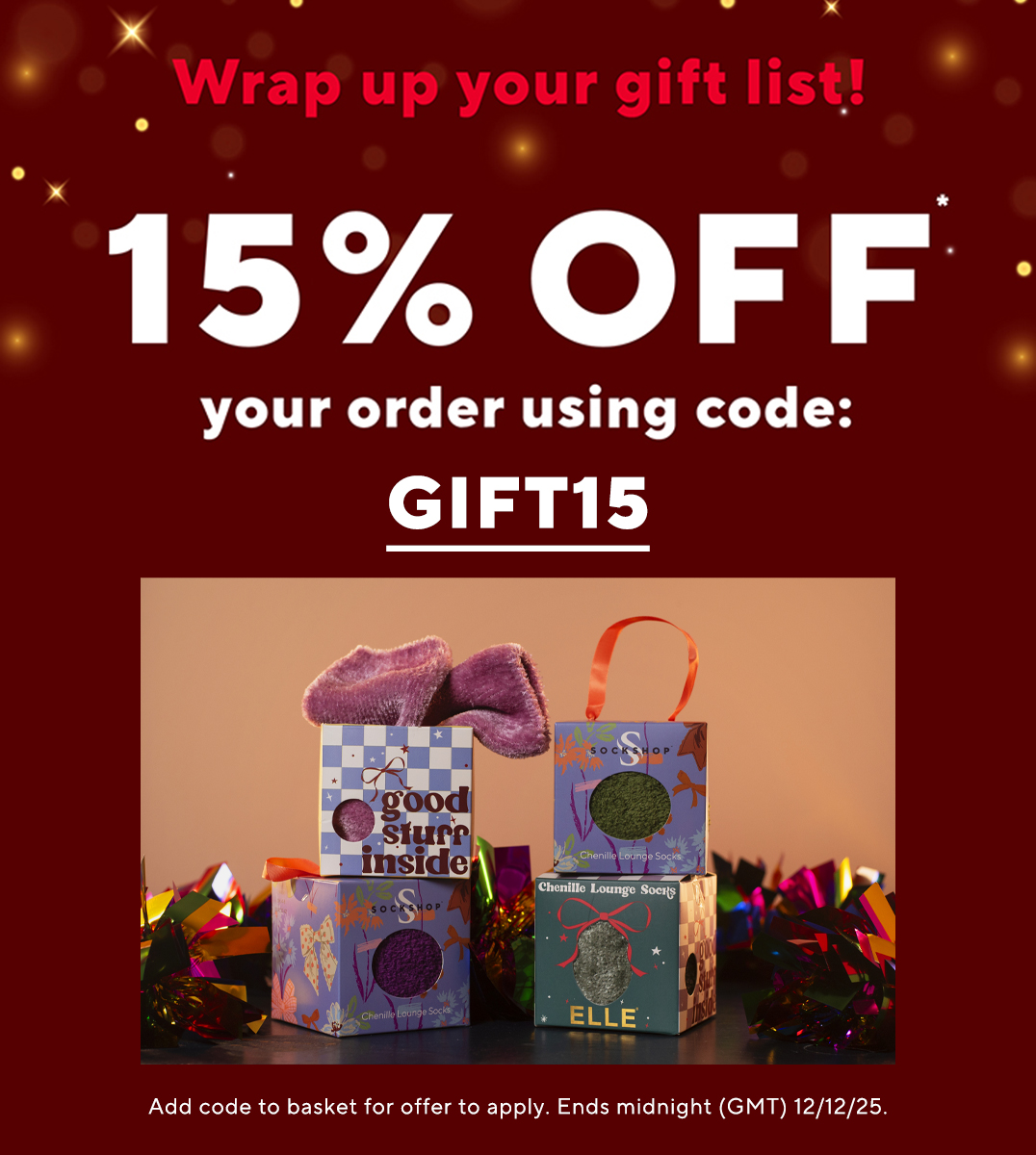 Christmas wouldn't be Christmas without some socks under the tree 🎄🧦🎁

Grab the last bits on your gift list for less with 𝟭𝟱% 𝗢𝗙𝗙 your order, for a limited time!

Add code: 𝗚𝗜𝗙𝗧𝟭𝟱 to your basket for offer to apply. Ends midnight (GMT) 12/12/25.