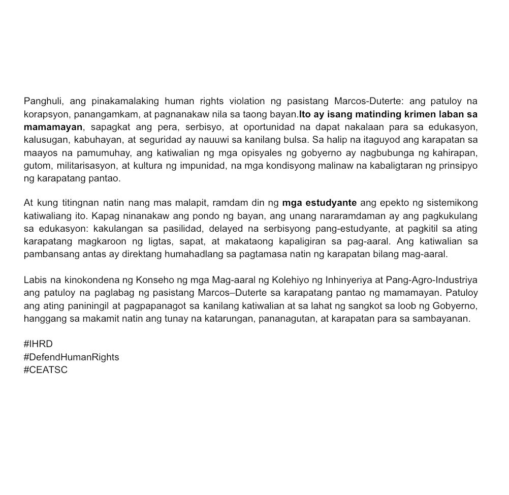 𝘖𝘗𝘐𝘚𝘠𝘈𝘓 𝘕𝘈 𝘗𝘈𝘏𝘈𝘠𝘈𝘎 𝘕𝘎 𝘒𝘖𝘕𝘚𝘌𝘏𝘖 𝘕𝘎 𝘔𝘎𝘈 𝘔𝘈𝘎-𝘈𝘈𝘙𝘈𝘓 𝘕𝘎 𝘒𝘖𝘓𝘌𝘏𝘐𝘠𝘖 𝘕𝘎 𝘐𝘕𝘏𝘐𝘕𝘠𝘌𝘙𝘐𝘠𝘈 𝘈𝘛 𝘛𝘌𝘒𝘕𝘖𝘓𝘖𝘏𝘐𝘠𝘈𝘕𝘎 𝘗𝘈𝘕𝘎-𝘈𝘎𝘙𝘖-𝘐𝘕𝘋𝘜𝘚𝘛𝘙𝘐𝘠 𝘚𝘈 𝘐𝘕𝘛𝘌𝘙𝘕𝘈𝘛𝘐𝘖𝘕𝘈𝘓 𝘏𝘜𝘔𝘈𝘕 𝘙𝘐𝘎𝘏𝘛𝘚 𝘋𝘈𝘠.

#IHRD