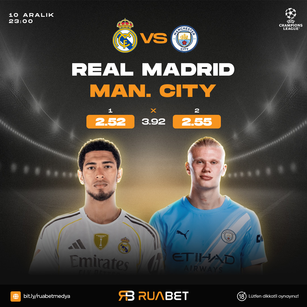 Ruabett's tweet photo. ⚽️ Şampiyonlar Ligi Dev Kapışma! (23:00)
REAL MADRID - MANCHESTER CITY karşı karşıya!

1 (R. Madrid): 2.52
X (Beraberlik): 3.92
2 (M. City): 2.55 https://t.co/4sOTeCqw1p