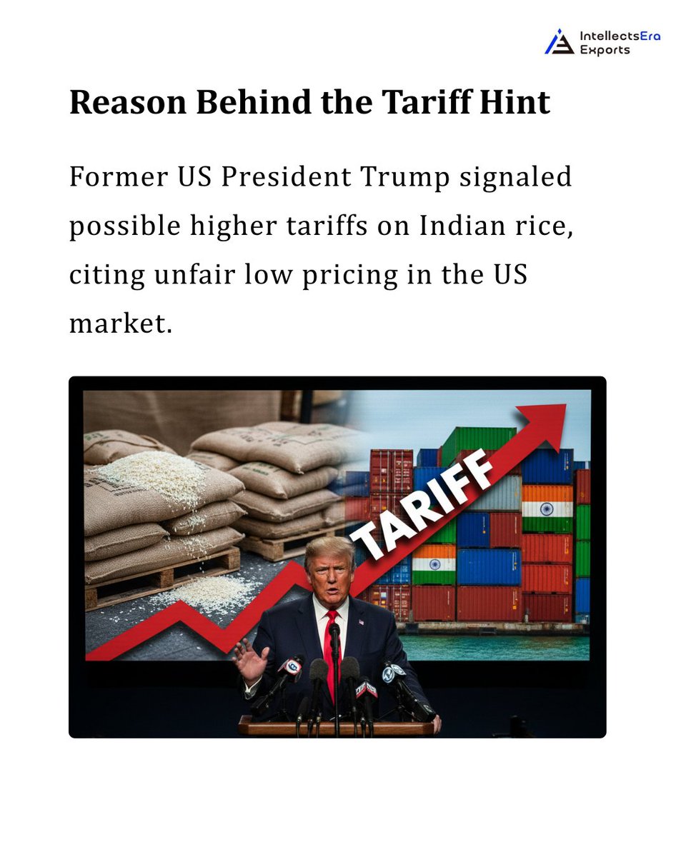 IEra_Exports's tweet photo. 📈 Trump raises tariffs on rice — a move that could reshape global pricing and supply chains.
Exporters may face higher costs, shifting buyer demand, and the need to rethink market strategy.

Staying agile is now essential.

#GlobalTrade #RiceExports #Tariffs #TradePolicy #Market https://t.co/seJ2GTepBr
