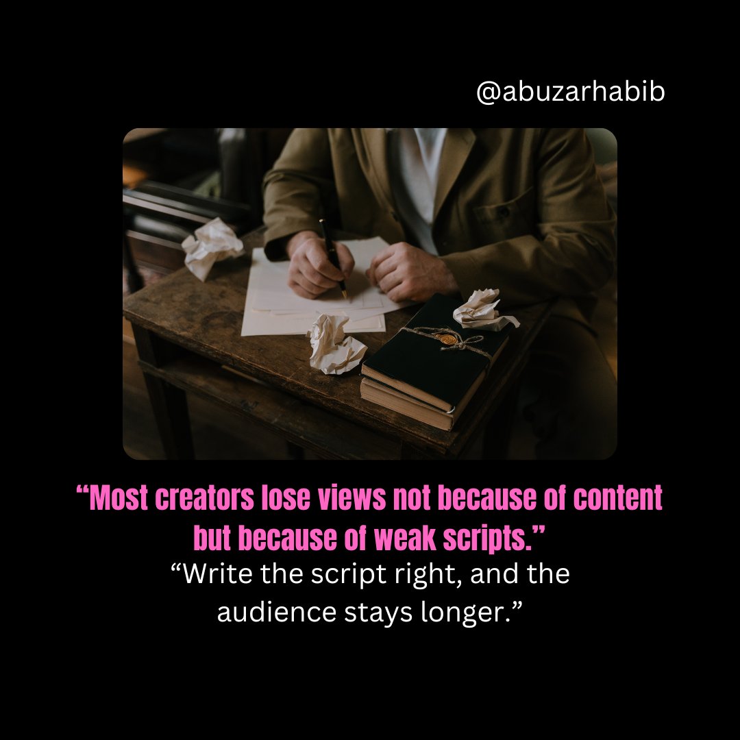 AbuzarHabibb's tweet image. Most creators lose viewers because of weak scripts.
A powerful script keeps attention alive.

#scriptwriting #contentstrategy