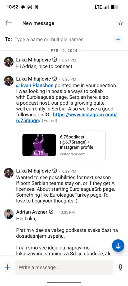 aavzner97's tweet photo. How it started 🆚 how it's going  

Luka from 6.75range messaged me during my time at @EuroLeague about potentially collaborating on something in Feb. 2024
Less than a year later they hosted the pregame &amp; postgame show in Belgrade for the biggest game in Europe 🤯 
1/4🧵 https://t.co/KephxtFRzb