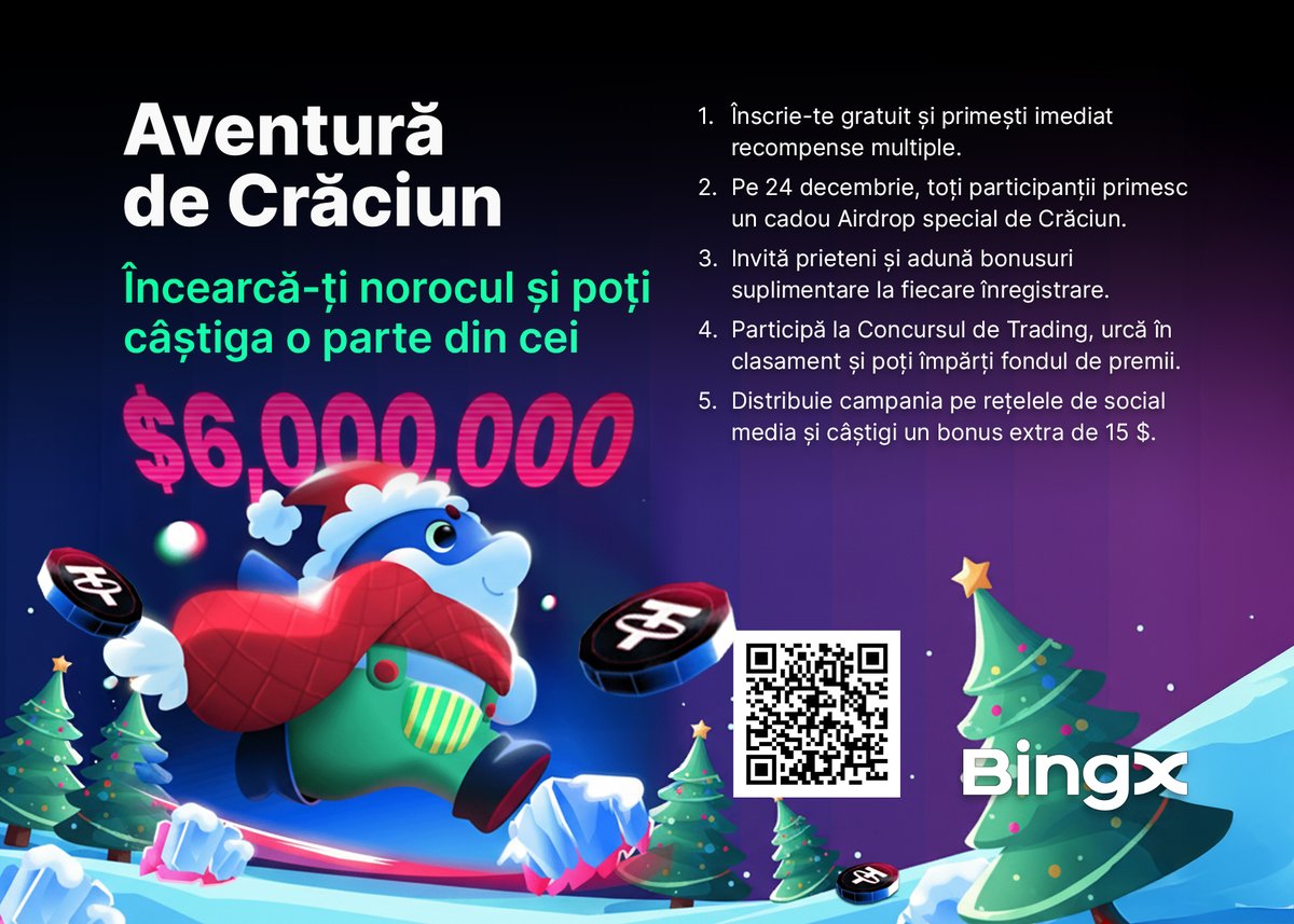 🎄✨ Important: BingX lansează Christmas Voyage Adventure!

🎲 Aruncă zarul, avansezi pe hartă și intri în joc pentru un fond de premii în valoare totală de $6.000.000 USDT!

Un eveniment special de sărbători, deschis tuturor utilizatorilor noi și existenți.

📅 Perioada