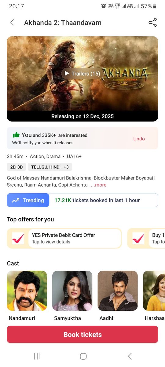 Last 1 hour sale's on bms 17.21 k 🥵🔥
#Akhanda2Thaandavam jai balaya 🔥🔥 #akhanda2 massive taandavm Strom 🙏