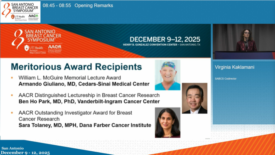 DFCI_BreastOnc's tweet photo. Congratulations to the #SABCS25 Meritorious Award recipients - including our own Dr. Sara Tolaney (@stolaney1) who received the @AACR Outstanding Investigator Award! https://t.co/Q8l9ntQVey