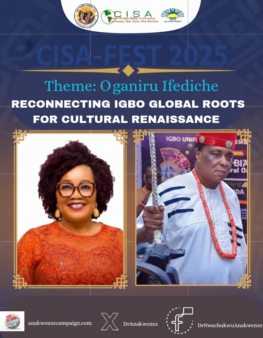 🔥 IGNITE YOUR IGBO SOUL: CISA-FEST 2025 IS HERE! 🔥

The Council of Igbo States in Americas (CISA) and Igbo World Assembly (IWA) are teaming up for a once-in-a-lifetime experience, CISA-FEST 2025: Reconnecting Igbo Global Roots for Cultural Renaissance!

📅 Date: Dec 12th, 2025