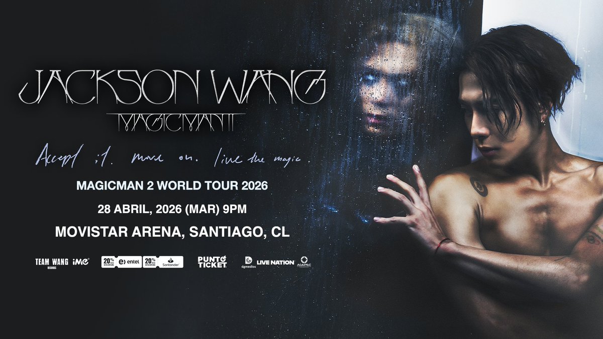 dgmedioschile's tweet image. ¡MAGICMAN2 WORLD TOUR de @JacksonWang852 llega a Chile este 28 de abril en Movistar Arena! ⭐️

➡️ Preventa exclusiva para clientes @entel o pagando con tarjetas @santanderchile, miércoles 17 de diciembre a las 11 AM. 
➡️ Venta general, jueves 18 de diciembre a las 11:01 AM. 
🎟️…