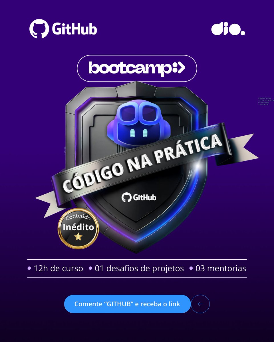 O GitHub e a <a href="/dio_me_/">DIO</a>  te convidam para o Bootcamp Código na Prática. Um programa 100% gratuito focado em integrar Inteligência Artificial ao seu fluxo de desenvolvimento, desde o código até a documentação.

Garanta sua vaga:
dio.me/bootcamp/githu…