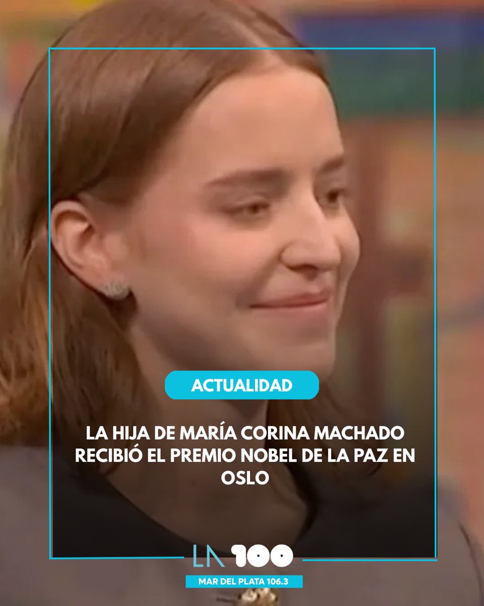 Ana Corina Sosa Machado recibió el Premio Nobel de la Paz 2025 en lugar de su madre, María Corina Machado, luego de las complicaciones que enfrentó la opositora del gobierno de Nicolás Maduro en su viaje a Oslo,donde se llevó a cabo la ceremonia.

la100.cienradios.com