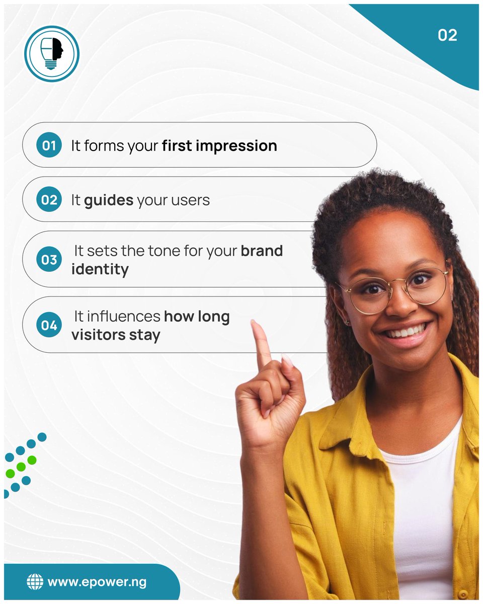 EpowerNg's tweet photo. A homepage can either attract or chase away potential clients.
Let Epower create a powerful homepage that sells your value in seconds.
#HomepageTips #EpowerNG #WebDesignExpert #BrandPresence https://t.co/OZLzgMiVLI