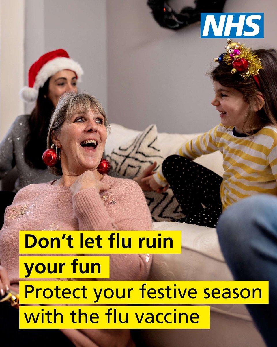 Flu can be serious for those at higher risk — like young children, older adults and people with long-term conditions.  

Help keep Christmas on track with the free NHS flu vaccine.  
Book through your GP, local pharmacy or the NHS App. 

➡️ nhs.uk/fluvaccine