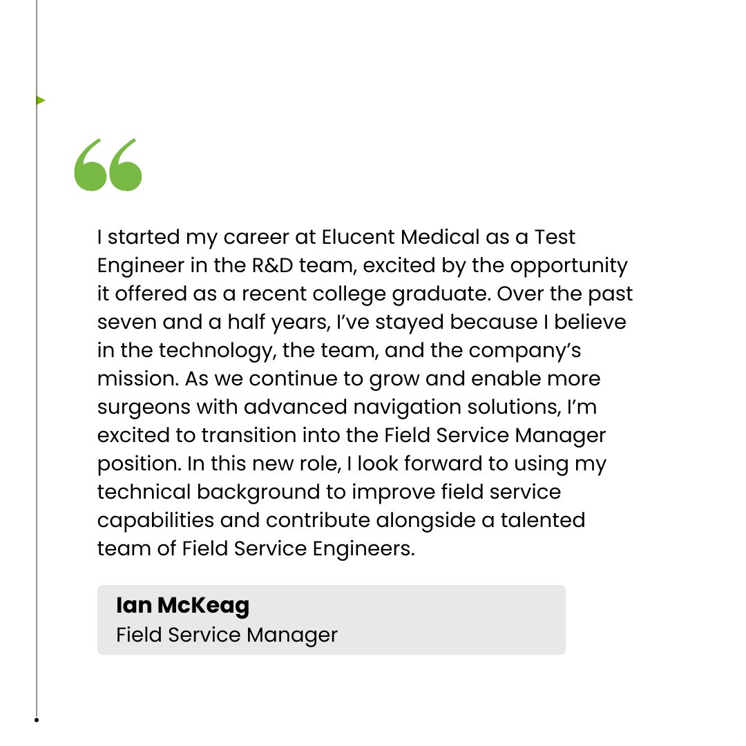 elucentmedical's tweet photo. Join us in congratulating @Ian McKeag on his promotion to Field Service Manager!
Visit https://t.co/wNUhYmRpK0 to see all our open positions! #WeAreElucent #hiring https://t.co/A23LWMhrzJ