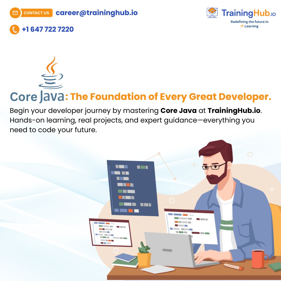 TrainingHubCAN's tweet image. 💡 Dreaming of becoming a developer? 
Start with the language that powers it all — Core Java.
At TrainingHub, we turn Java learning into job-ready skills with hands-on coding, real projects, and expert guidance.

#CoreJava #Programming #LearnCoding #TechCareers #TrainingHub
