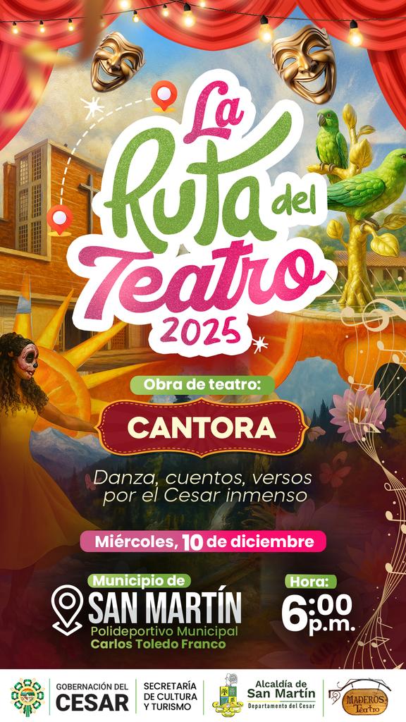 La Ruta Del Teatro.

¡HOY!
10 de diciembre. 
En el municipio de San Martin.

Una iniciativa de la <a href="/GobdelCesar/">Gobernación del Cesar</a>